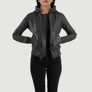 Luna Hooded Bomberjakke i Skinn for Kvinner – alternate product view 1