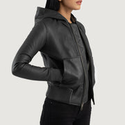 Luna Hooded Bomberjakke i Skinn for Kvinner – alternate product view 2