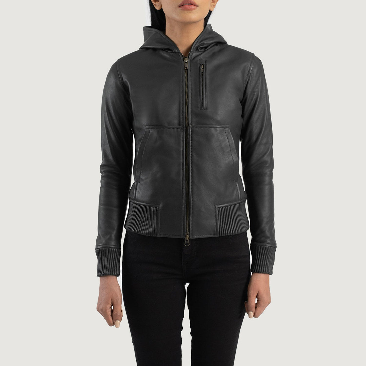 Luna Hooded Bomberjakke i Skinn for Kvinner – alternate product view 4