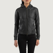 Luna Hooded Bomberjakke i Skinn for Kvinner – alternate product view 4