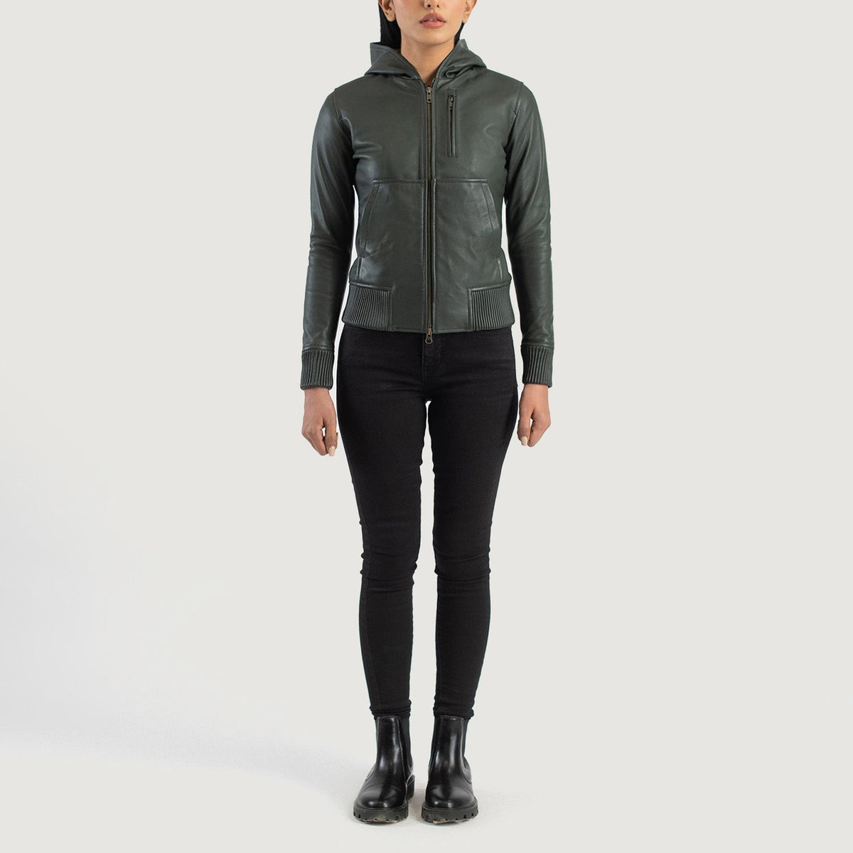 Luna Hooded Bomberjakke i Skinn for Kvinner – alternate product view 3