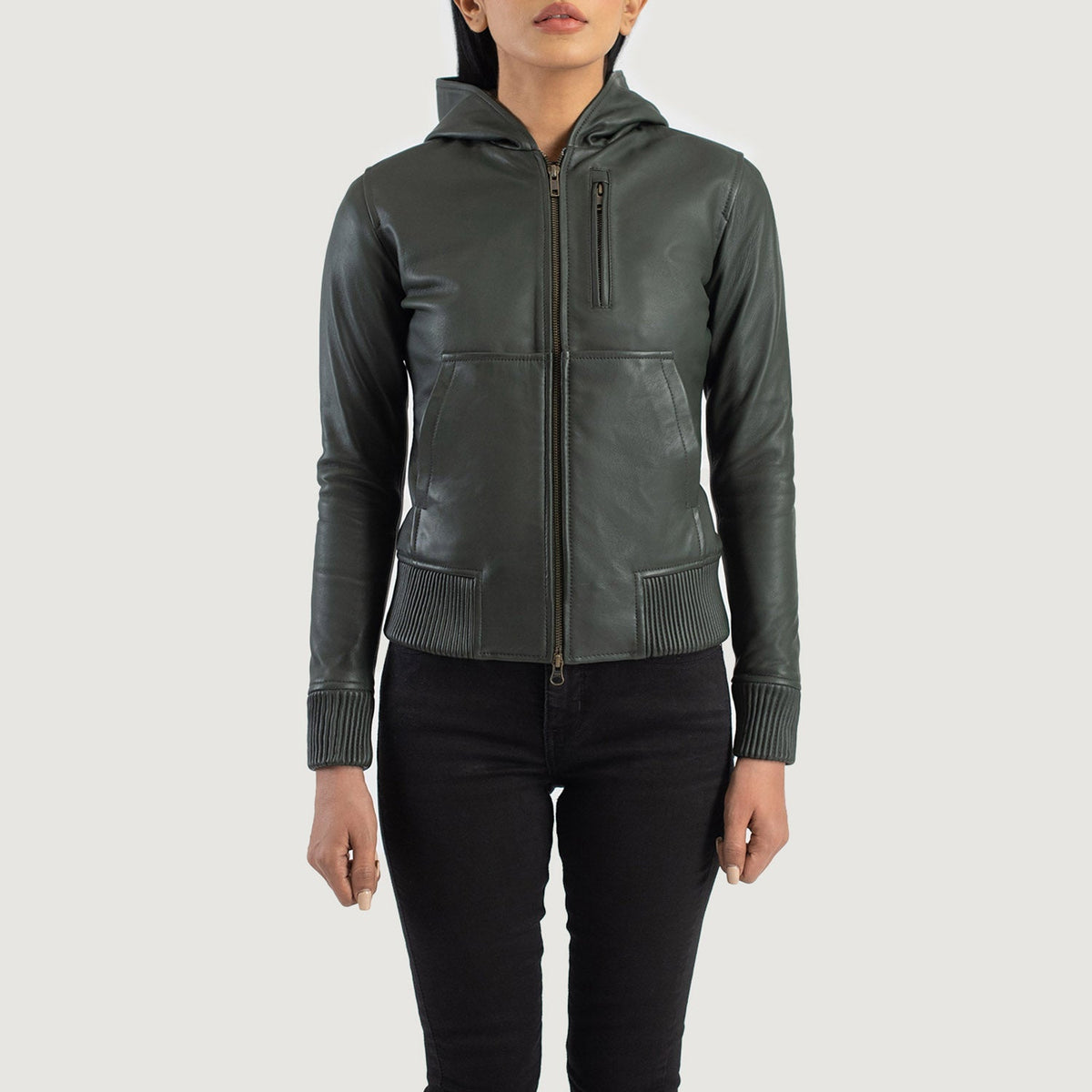 Luna Hooded Bomberjakke i Skinn for Kvinner – alternate product view 4