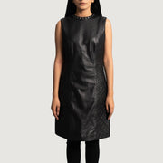 Women's Luxe Svart Leather Dress for Kvinner in Black Sheepskin Leather - Front Profile View &amp; Tailored Silhouette | Buy Online