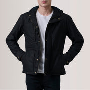 Marlo Svart Canvas Hooded Work Skinnjakke for Herre For Men in Black Waxed Cotton Canvas - Front Profile View &amp; Tailored Silhouette | Buy Online