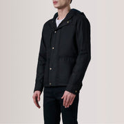 Marlo Svart Canvas Hooded Work Skinnjakke for Herre For Men - Lateral Side Profile View Showing Sleeve Cut &amp; Athletic Taper Fit
