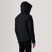 Close-Up Detail of Hooded &amp; Zipper with placket Hardware on Marlo Svart Canvas Hooded Work Skinnjakke for Herre For Men