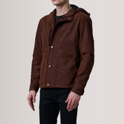 Marlo Brun Canvas Hooded Work Skinnjakke for Herre For Men - Lateral Side Profile View Showing Sleeve Cut &amp; Athletic Taper Fit
