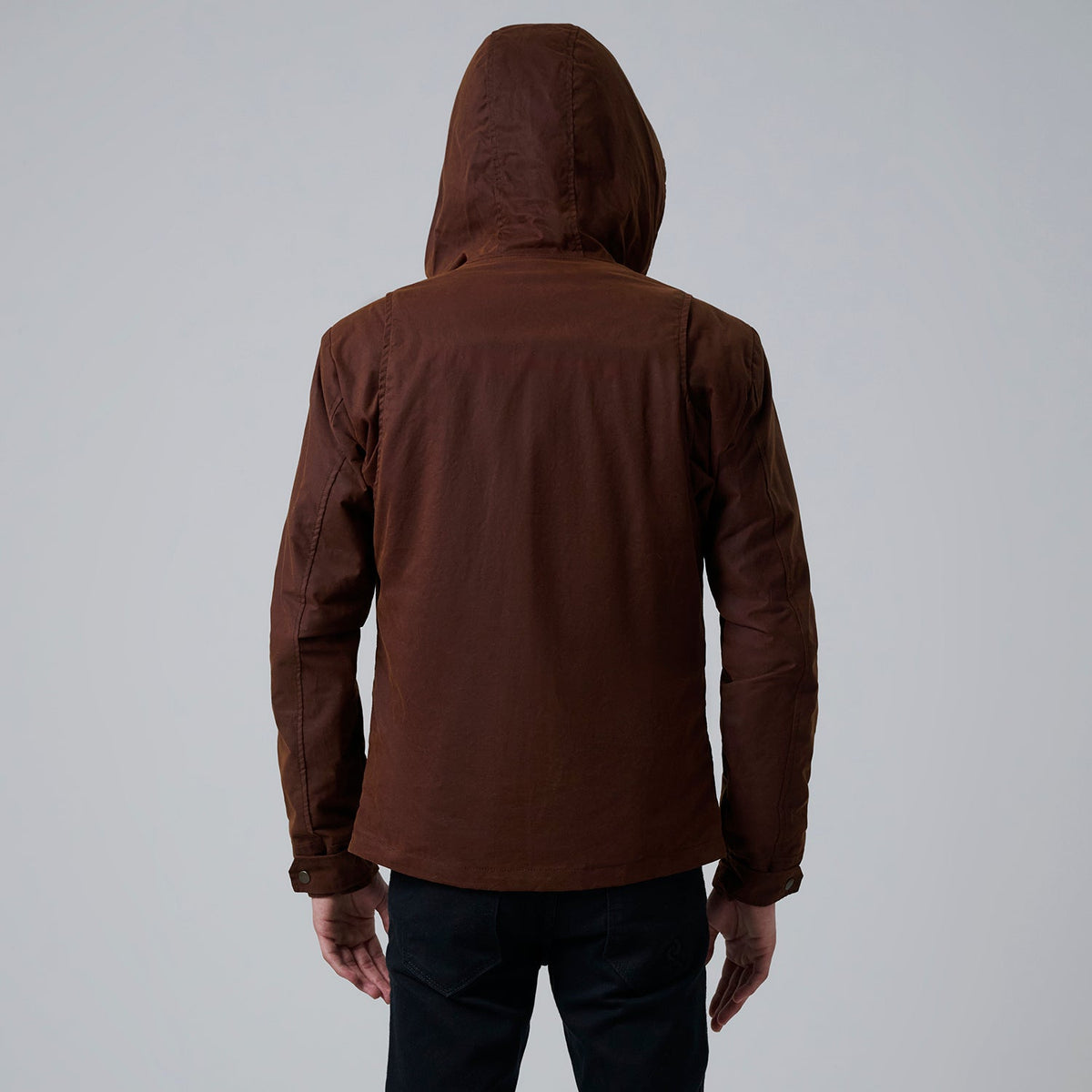 Close-Up Detail of Hooded &amp; Zipper with placket Hardware on Marlo Brun Canvas Hooded Work Skinnjakke for Herre For Men