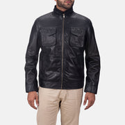 Maurice Svart Skinnjakke for Herre in Black Sheepskin Leather - Front Profile View &amp; Tailored Silhouette | Buy Online