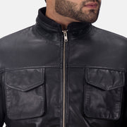 Maurice Svart Skinnjakke for Herre - Lateral Side Profile View Showing Sleeve Cut &amp; Athletic Taper Fit