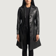 Women's Moonlight Svart Trenchcoat i Skinn for Kvinner in Black Sheepskin Leather - Front Profile View &amp; Tailored Silhouette | Buy Online
