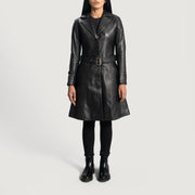 Women's Moonlight Svart Trenchcoat i Skinn for Kvinner - Lateral Side Profile View Showing Sleeve Cut &amp; Athletic Taper Fit