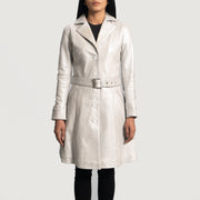 Women's Moonlight Silver Trenchcoat i Skinn for Kvinner in Silver Sheepskin Leather - Front Profile View &amp; Tailored Silhouette | Buy Online