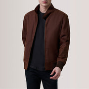 Morrison Brun Canvas Bomberjakke i Skinn for Herre For Men in Brown Waxed Cotton Canvas - Front Profile View &amp; Tailored Silhouette | Buy Online