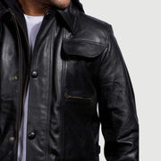 Men's Moulder Hooded Svart Skinnjakke for Herre - Lateral Side Profile View Showing Sleeve Cut &amp; Athletic Taper Fit