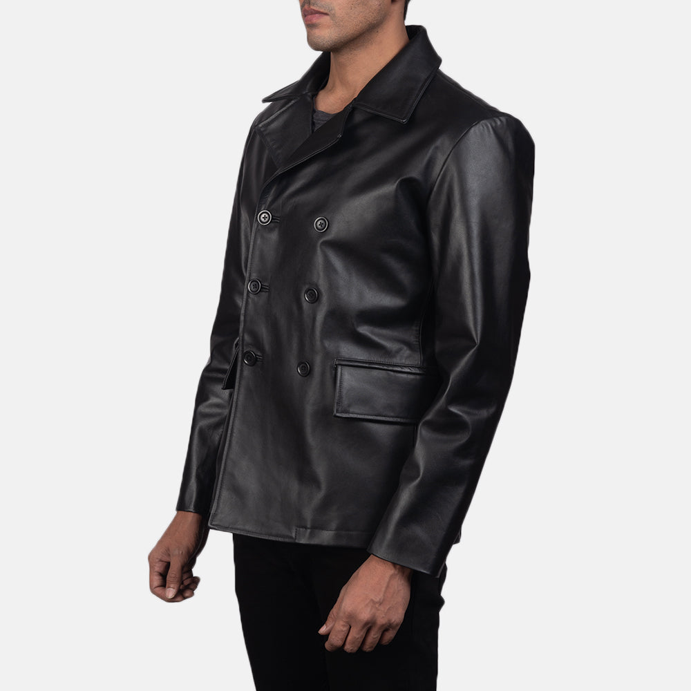 
Black Cowhide leather Blazer - Back View Showing Tailored Shoulder Fit & Clean Hemline