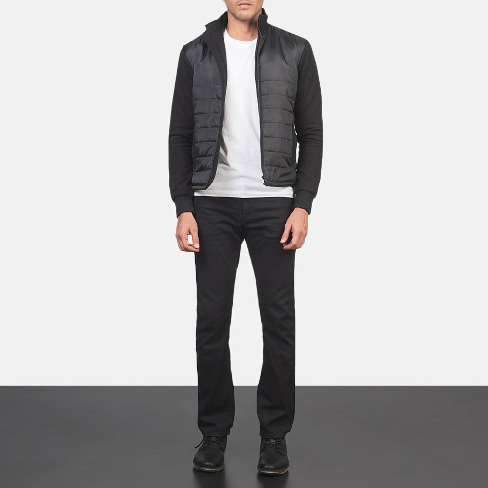 
Nashville Quilted Black Windbreaker Jacket - Lateral Side Profile View Showing Sleeve Cut & Athletic Taper Fit
