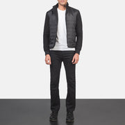 
Nashville Quilted Black Windbreaker Jacket - Lateral Side Profile View Showing Sleeve Cut & Athletic Taper Fit