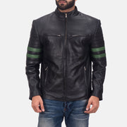 Night Trooper Skinnjakke for Herre in Black Cowhide Leather - Front Profile View &amp; Tailored Silhouette | Buy Online