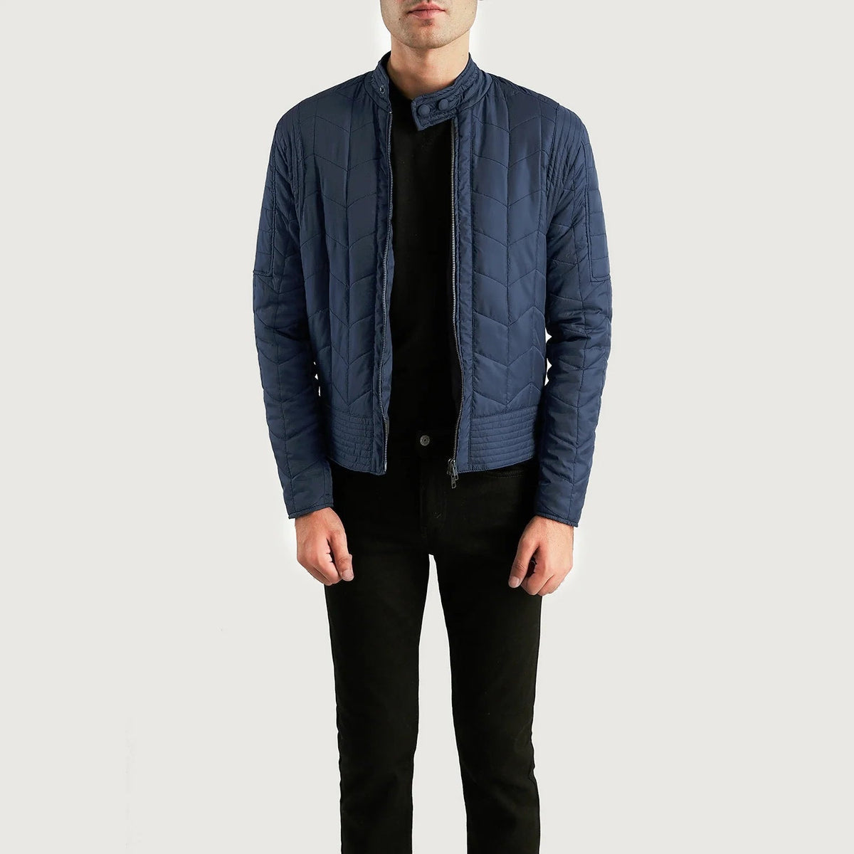 Men's Nyle Quilted Windbreaker Skinnjakke for Herre in Navy Blue Nylon - Front Profile View &amp; Tailored Silhouette | Buy Online
