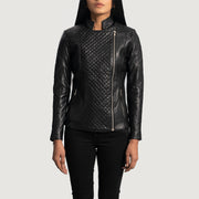 
Orient Grain Quilted Black Leather Biker Jacket in Black Sheepskin Leather - Front Profile View & Tailored Silhouette | Buy Online