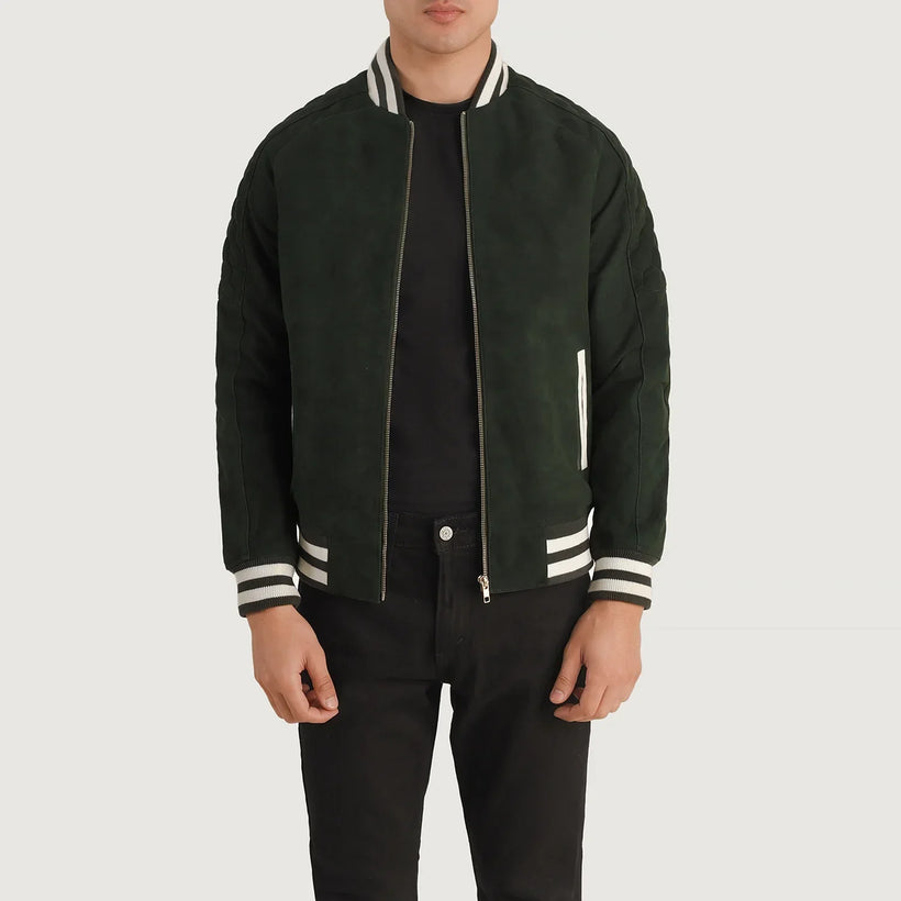 Pascal Green Suede Varsity Skinnjakke for Herre