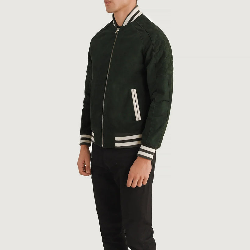 Pascal Green Suede Varsity Skinnjakke for Herre
