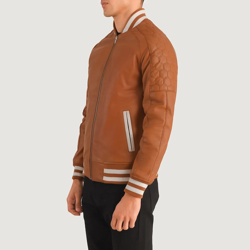 Pascal Lys brun Brun Leather Varsity Skinnjakke for Herre
