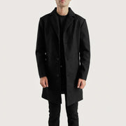 Petrillo Svart Wool Single Breasted Skinnkåpe for Herre in Black Synthetic Wool - Front Profile View &amp; Tailored Silhouette | Buy Online