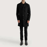 Petrillo Svart Wool Single Breasted Skinnkåpe for Herre - Lateral Side Profile View Showing Sleeve Cut &amp; Athletic Taper Fit