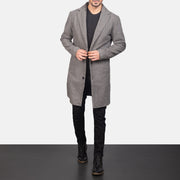 
Petrillo Grey Wool Single Breasted Coat in Grey Synthetic Wool - Front Profile View & Tailored Silhouette | Buy Online