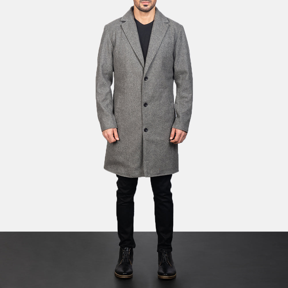 
Petrillo Grey Wool Single Breasted Coat - Lateral Side Profile View Showing Sleeve Cut & Athletic Taper Fit