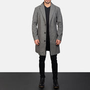 
Close-Up Detail of Notch & Button Hardware on Petrillo Grey Wool Single Breasted Coat