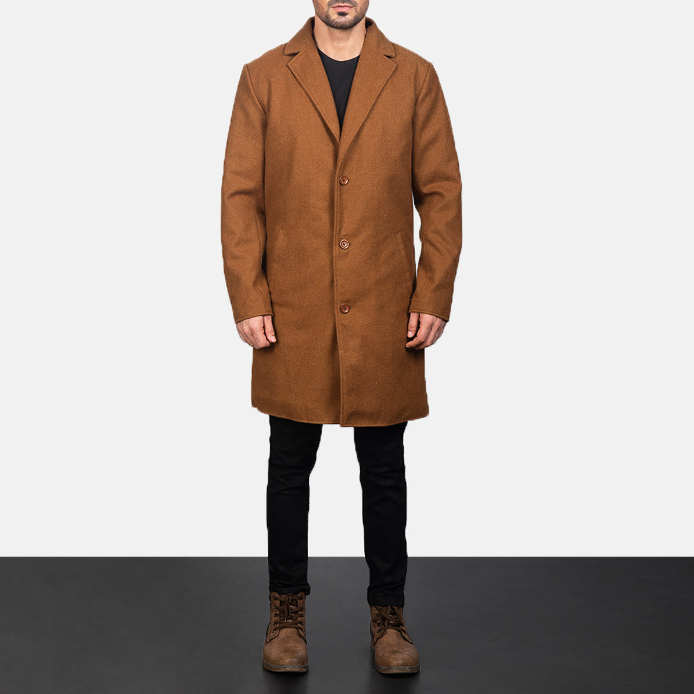 
Petrillo Khaki Wool Single Breasted Coat in Khaki Synthetic Wool - Front Profile View & Tailored Silhouette | Buy Online