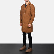 
Petrillo Khaki Wool Single Breasted Coat - Lateral Side Profile View Showing Sleeve Cut & Athletic Taper Fit
