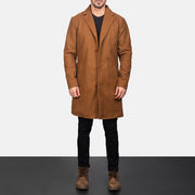 
Close-Up Detail of Notch & Button Hardware on Petrillo Khaki Wool Single Breasted Coat