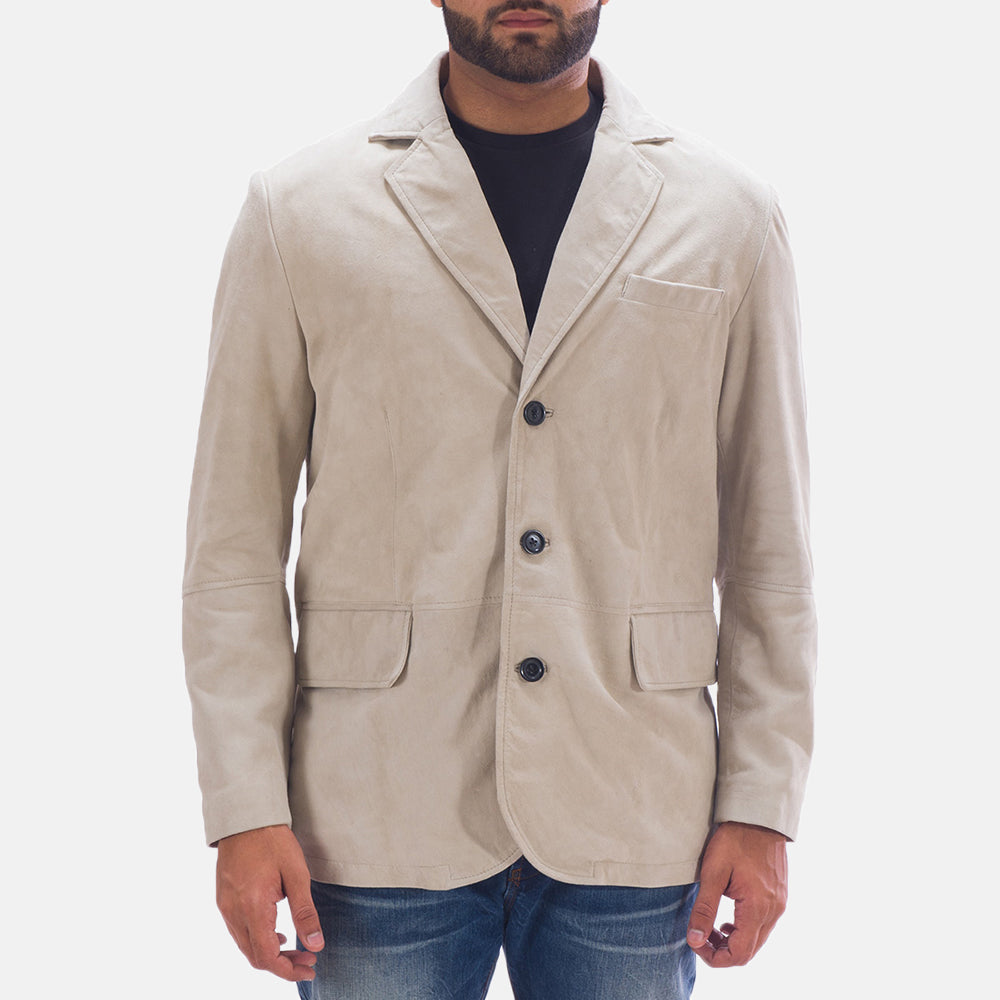 Men's Professor By Day Suede Skinnblazer for Herre in Off White (Greyish) Goatskin Suede - Front Profile View &amp; Tailored Silhouette | Buy Online