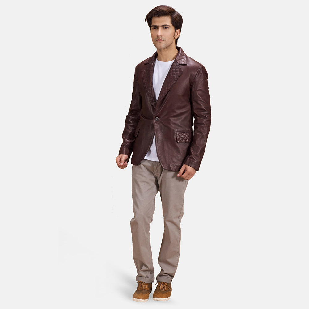 Radaron Quilted Maroon Skinnblazer for Herre - Lateral Side Profile View Showing Sleeve Cut &amp; Athletic Taper Fit