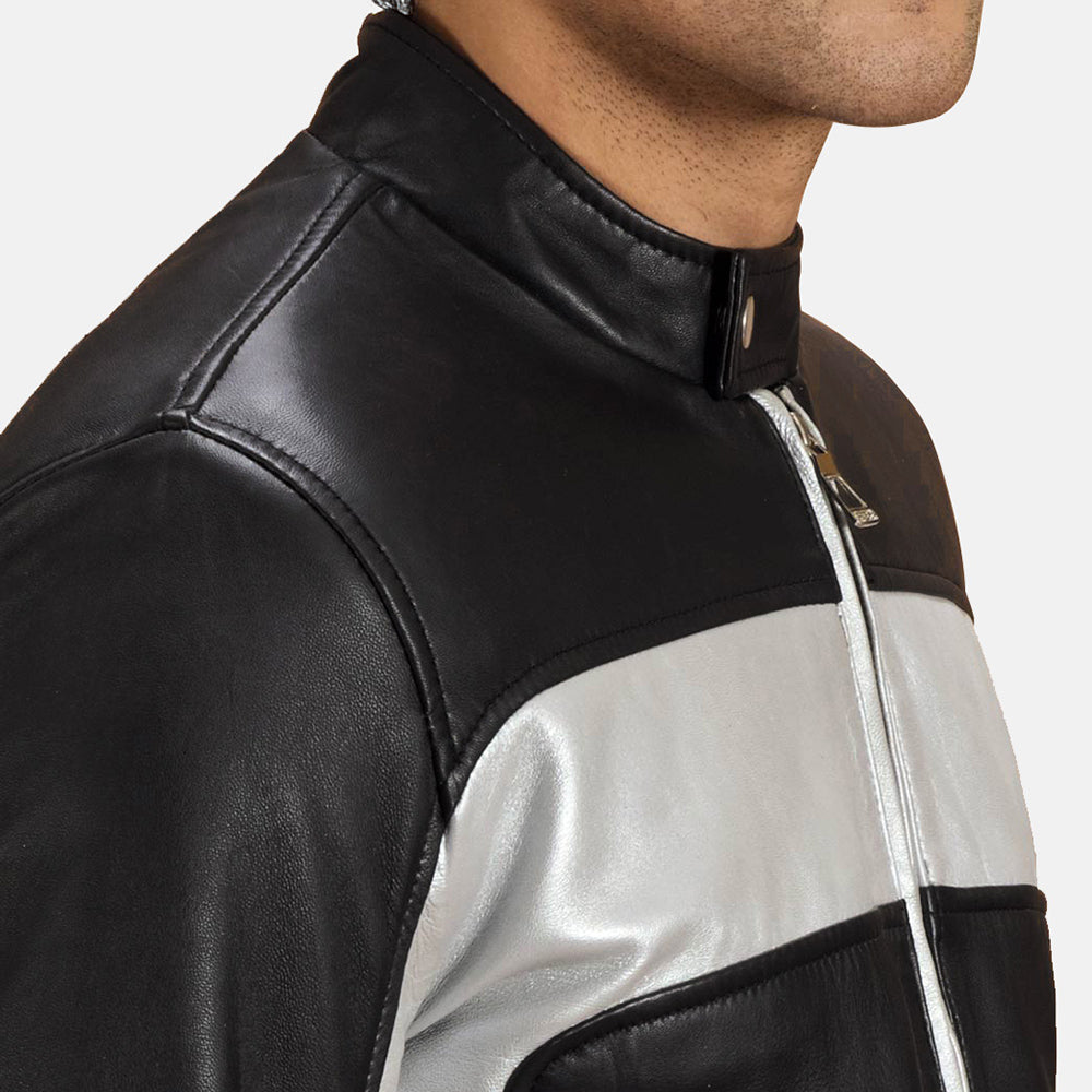 Randolf Silver Svart Bikerjakke i Skinn for Herre - Lateral Side Profile View Showing Sleeve Cut &amp; Athletic Taper Fit