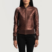 Women's Reida Maroon Bomberjakke i Skinn for Kvinner in Maroon Sheepskin Leather - Front Profile View &amp; Tailored Silhouette | Buy Online