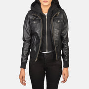 Roslyn Hooded Bomberjakke i Skinn for Kvinner – alternate product view 1