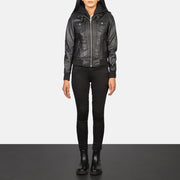 Roslyn Hooded Bomberjakke i Skinn for Kvinner – alternate product view 3