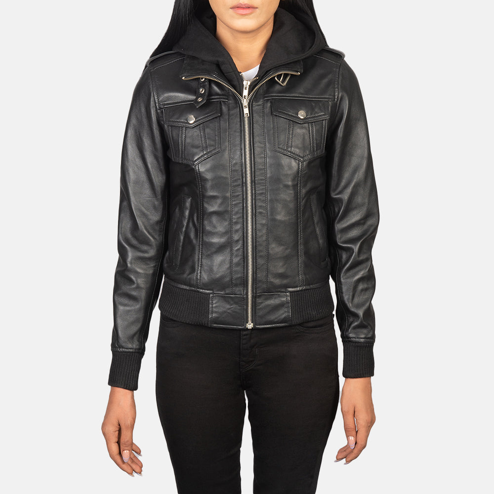 Roslyn Hooded Bomberjakke i Skinn for Kvinner – alternate product view 4