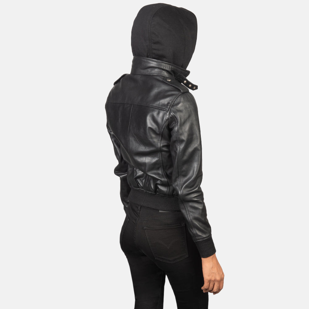 Roslyn Hooded Bomberjakke i Skinn for Kvinner – alternate product view 5