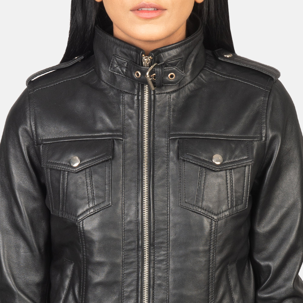 Roslyn Hooded Bomberjakke i Skinn for Kvinner – alternate product view 6