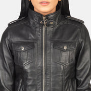 Roslyn Hooded Bomberjakke i Skinn for Kvinner – alternate product view 6