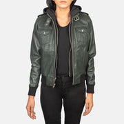 Roslyn Hooded Bomberjakke i Skinn for Kvinner – alternate product view 1