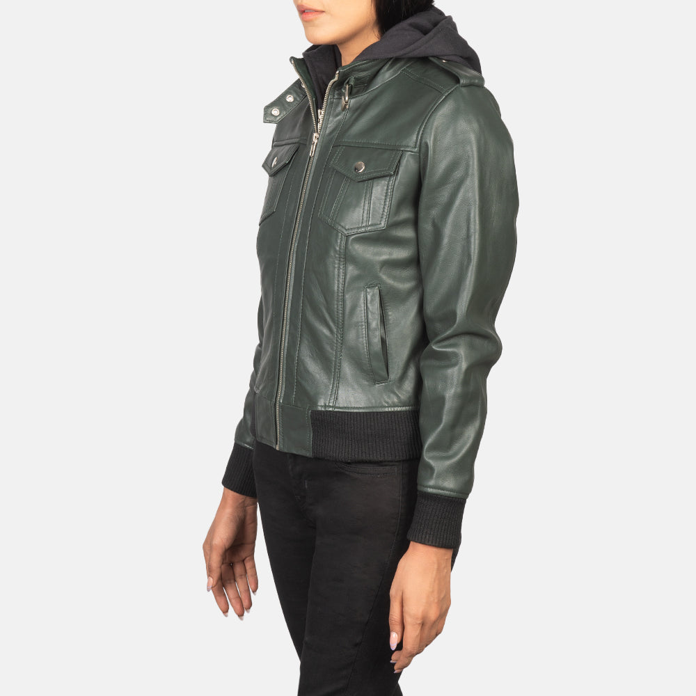 Roslyn Hooded Bomberjakke i Skinn for Kvinner – alternate product view 2
