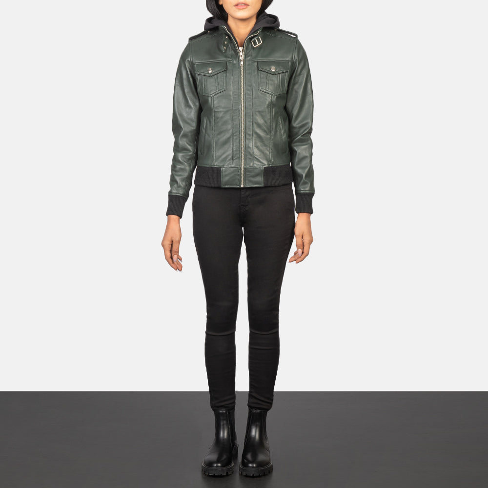 Roslyn Hooded Bomberjakke i Skinn for Kvinner – alternate product view 3
