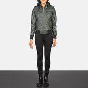 Roslyn Hooded Bomberjakke i Skinn for Kvinner – alternate product view 3